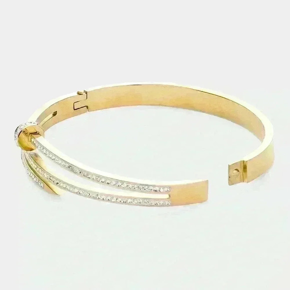 Stainless Steel Pave Hinged Bracelet - Picture 4 of 5